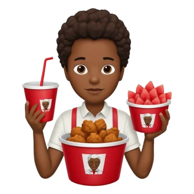 black person holding fried chicken in a KFC bucket and watermelon and cotton sticker