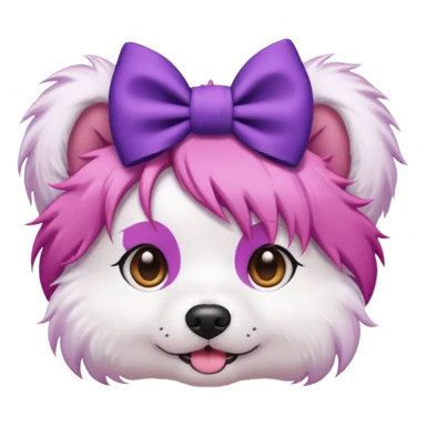 dog with pink hair and purple bow on head sticker