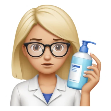 Girl with glasses looking disgusted, holding shampoo bottle away from her, not wanting to wash her hair sticker