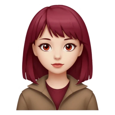 beautiful girl with maroon medium hair, straight bangs and red bando, red eyes and brown clothes sticker