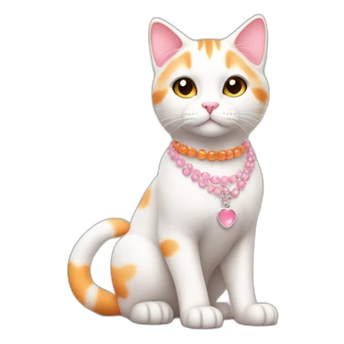 full body white orange cat cute with a small black eyes and a paw pink necklace sticker
