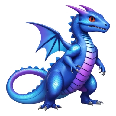 Cute Shiny iridescent cyan indigo blue violet gradients Guilmon-Salandit-Fakémon-hybrid-creature (full body)  sticker