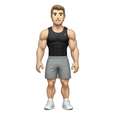 Pale skinned Fit Man With the biceps and dark brown hair in black shirt, gray sports shorts and white Sneakers Relies on the crossbar sticker