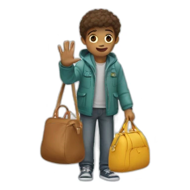 Boy’s One hand said hello, the other hand was holding his bag sticker