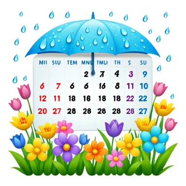 April 2024 calendar with spring flowers and raindrops sticker