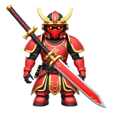 samurai themed space miner tool icon, futuristic mining tool inspired by katana, Japanese armor details, red black gold color palette, glowing energy accents, 3D cartoon, mobile game icon style, clean background, soft shadow, no text, no watermark

 sticker