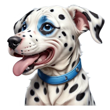 Cinematic Cute Yawning Harlequin Dalmatian Portrait Emoji, Head tilted slightly with a dramatic, wide-open yawn, showcasing a smooth Fur of predominantly white with bold black patches, floppy ears slightly drooping, round blue eyes barely open in drowsy contentment, Simplified yet irresistibly adorable features, highly detailed, glowing with a soft, cozy glow, high shine, relaxed yet expressive, stylized with a touch of whimsy, bright and endearing, soft glowing outline, capturing the essence of a sleepy yet affectionate guardian, so drowsy it feels like it could stretch out of the screen and curl up for a nap! sticker