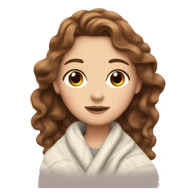 white girl with brown wavy hair cozy in blanket sticker