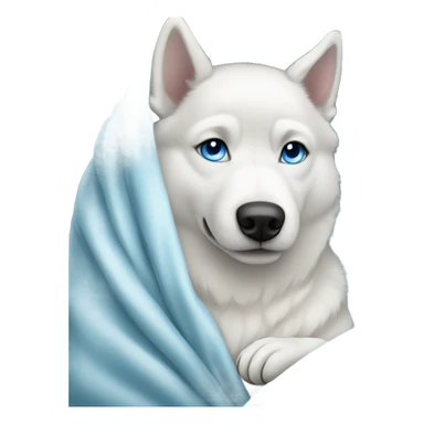 White husky with blue eyes wrapped in a blanket  sticker