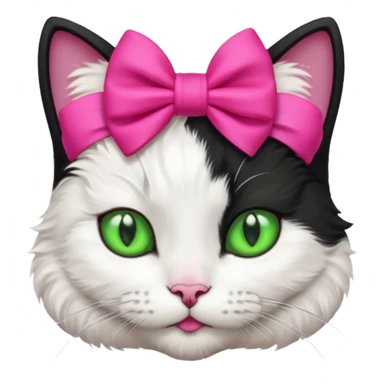 A black and white cat with green eyes she has a hot pink bow on her head  sticker