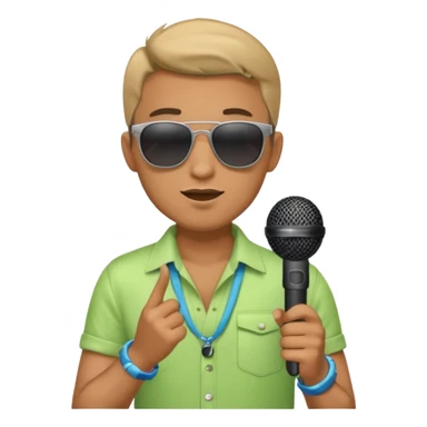 man with summer clothes and sun glasses holding microphone sticker