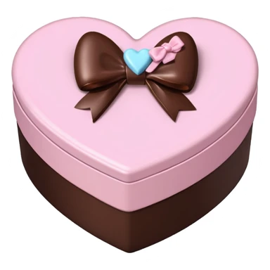 pale pink heart box, pale pink bow, filled with chocolates inside sticker