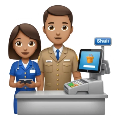 Supermarket employee at a cash register, full body, serving a man sticker