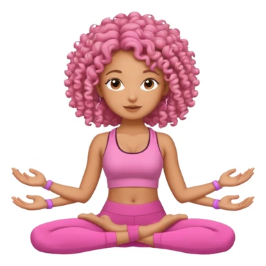 Uma mulher de cabelo cacheado, usando roupa de yoga rosa, em uma posição de yoga bonitinha sticker