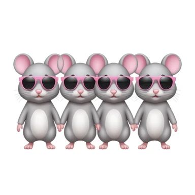 three blind mice, each mouse with dark sunglasses, walking in a line, simple and cute, classic emoji style sticker