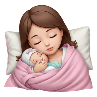 Sleeping child with brown hair wrapped in a light pink blanket with a white bow over the blanket sticker
