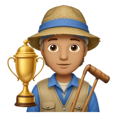 fisherman with a trophy cup, wearing a fishing hat sticker