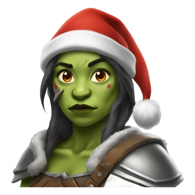 orc female warrior with santa hat sticker