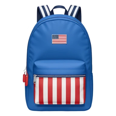 simple blue backpack, at the bottom pocket there is a  one tommyjeans logo featuring a Tommy Jeans-inspired logo. The logo looks like a vertically-striped American flag in red, white. The flag stripes are vertical, not horizontal. Flat

 sticker