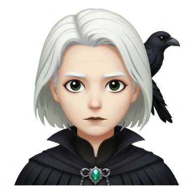 necromancer with black raven outfit white hair sticker