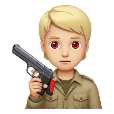 blonde boy emoji holding a gun with red eyes sticker