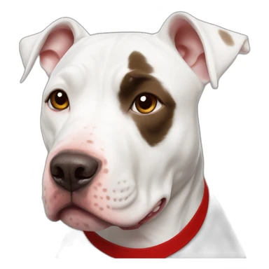 White pitbull dog with brown spot on left eye and red bandana sticker