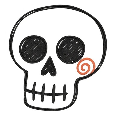Add a red spiral to the cheek of the skull, keep the hand drawn style with expressive linework, no fill, preserve transparent background. sticker