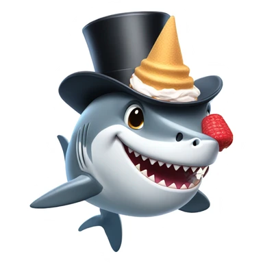 Shark with a top hat eating ice cream sticker