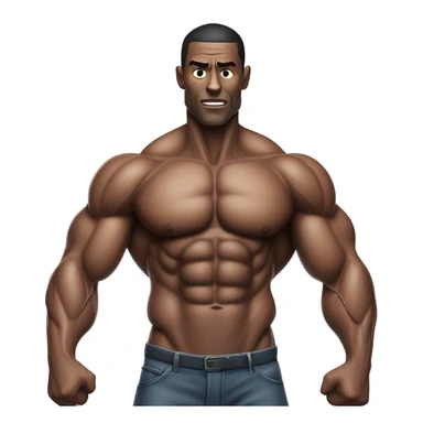 A muscular man with veins visible across his chest, but his arms are extremely thin, creating a striking contrast with his well-defined six-pack. His exaggerated physique, with unusually thin arms, creates a surreal and intense visual. sticker