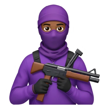 black man holding purple gun with ski mask on head sticker