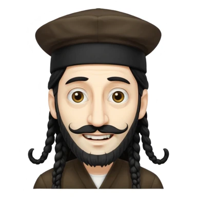 Jewish white man emoji with long dread black hair on the sides and jewish judaism hat, long big nose and crooked teeth sticker