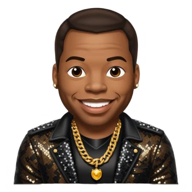 Busta Rhymes with dark brown hair, black sequin outfit sticker