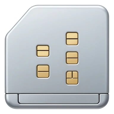 An emoji of a SIM card, small and rectangular, with tiny metallic connectors visible on the surface. The design is simple and sleek, symbolizing mobile technology and communication. sticker