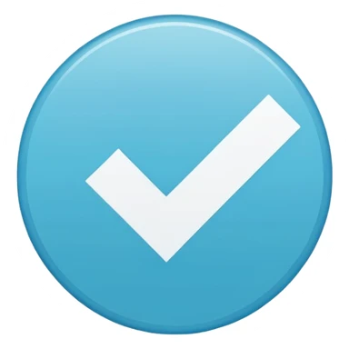 A small solid cyan-blue circle with a centered bright white check mark, clean and minimal, symbolizing trust and distinction. sticker