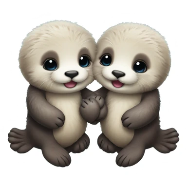 two fluffy baby sea otters holding hands sticker