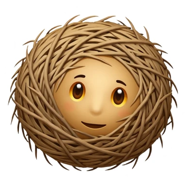 tumbleweed emoji rolling in the center of the frame. The tumbleweed has a round but irregular messy shape, made of thick branches sticker