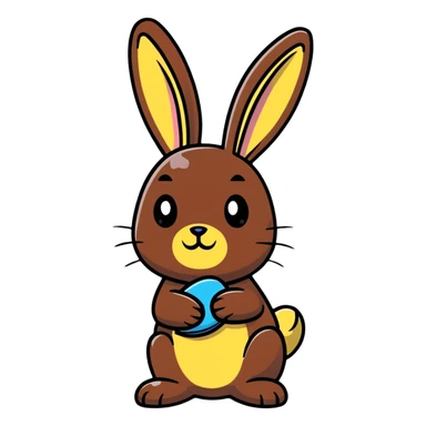Chocolate bunny figurine with a bite missing from its rear end sticker