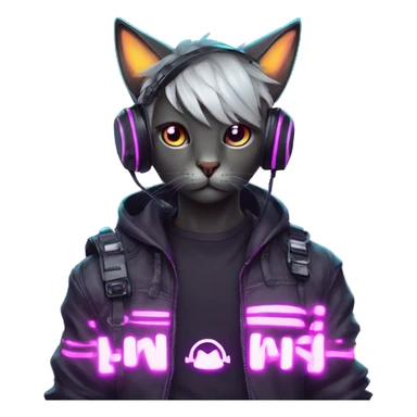 Anime cat gamer guy cyberpunk neon sticker
