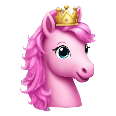 pink pony with crown and glitter sticker