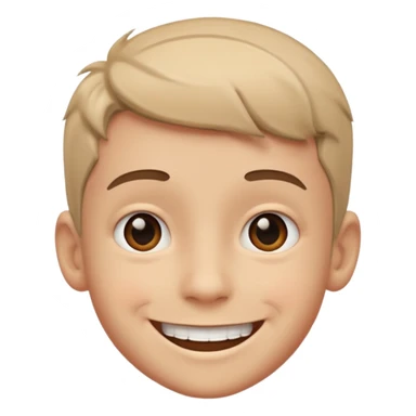 smiling boy close up portrait with wonky smile sticker