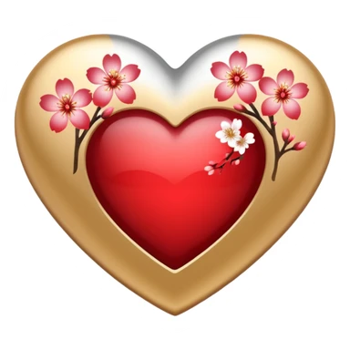 heart with a sakura blossom overlay and very prominent gold and silver highlights sticker