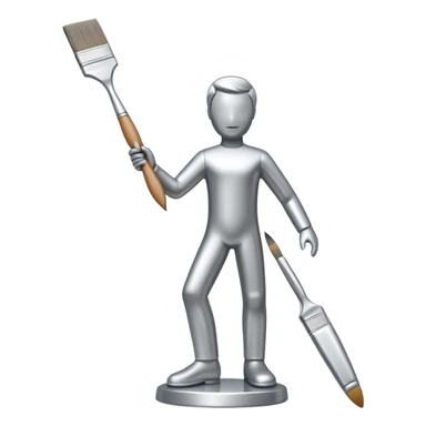 A paintbrush that transforms into a human metal silver silhouette sculpture, symbol of artistic identity, with a polished silver metallic finish sticker