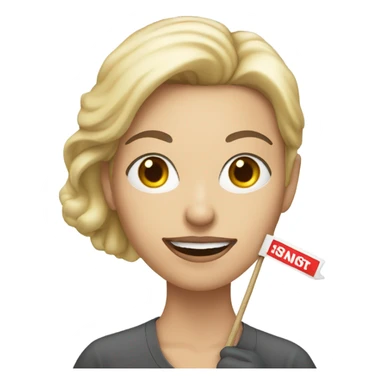 white woman holding placard on stick sticker