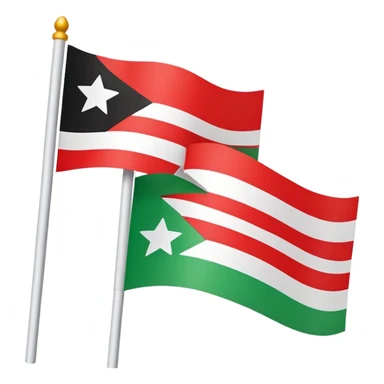 A horizontal tricolor flag with red on top, white in the middle, and black on the bottom. In the center of the white stripe, there are two green five-pointed stars side by side. Use a clean, emoji-style design with bold colors and simple shapes. sticker