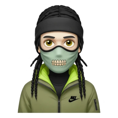 a zombie with black dreads and a nike jacket and nike ski mask on his head sticker