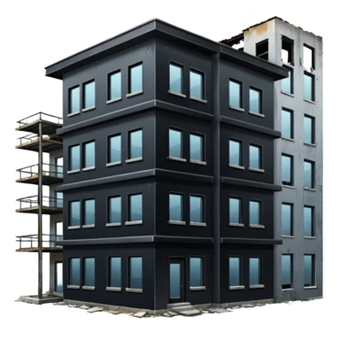 cheap poor house in between luxury apartament buildings sticker