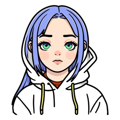 8k, 5000x5000px resolution, clean, smooth, thin lines, ultra detailed, hyperrealism, celebrity, singer Billie Eilish 2024. Glossy appearance, clean thin lines, vivid, clean appearance. Bright vivid bold eyes sticker