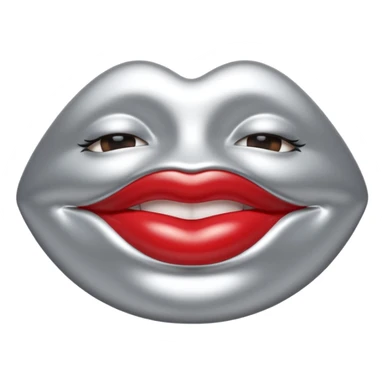 A seductive pair of slightly parted lips emoji made of liquid silver chrome, smooth glossy metallic surface, soft sensual curves, subtle reflections, luxury sexy aesthetic, minimal iOS emoji style, centered composition, clean white background, soft studio lighting, no text sticker