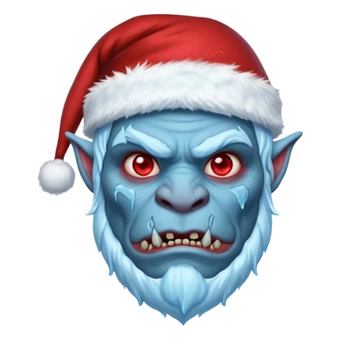 Fantasy orc portrait emoji, Santa Claus hat with icy texture, frozen scar glowing deep red against icy blue skin tones, primal winter survival theme, restrained detail, clean readable emoji style, male/female variant
 sticker