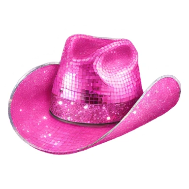 A pink disco ball with a sparkly cowboy hat on sticker